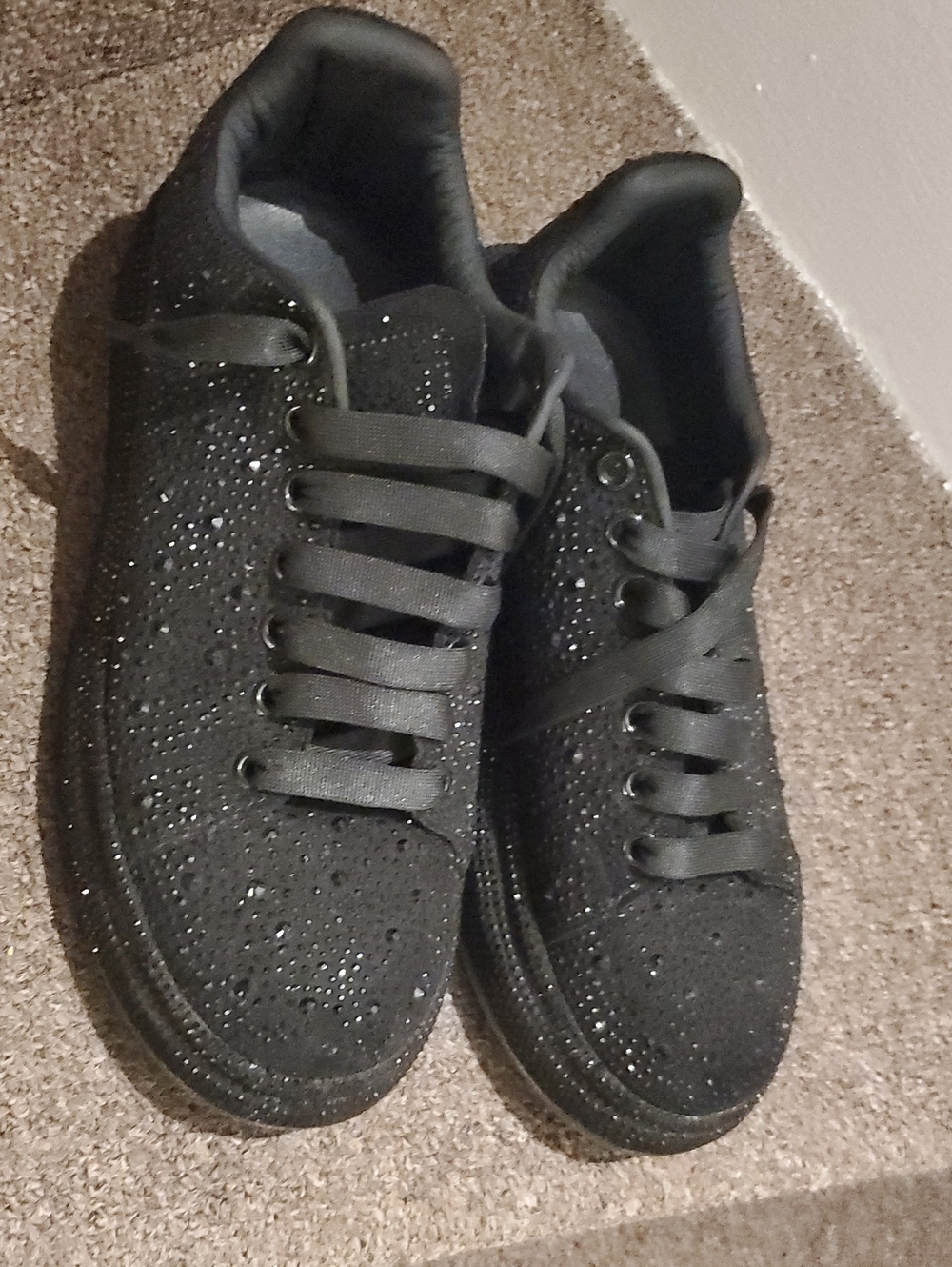 Women’s Black Sparkle Lace-Up Sneakers